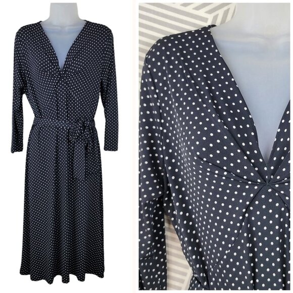 Talbots Dresses & Skirts - Talbots Party Dress Size 6 stretch summer Pinup Tie Waist Black Polkadot Long